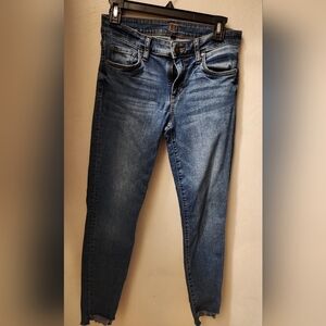 EUC Kut from the Kloth Women's Blue Jeans Skinny Frayed High-low Hem Midrise  4